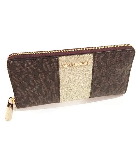 michael kors center stripe brown gold wallet|brown designer inspired wallet.